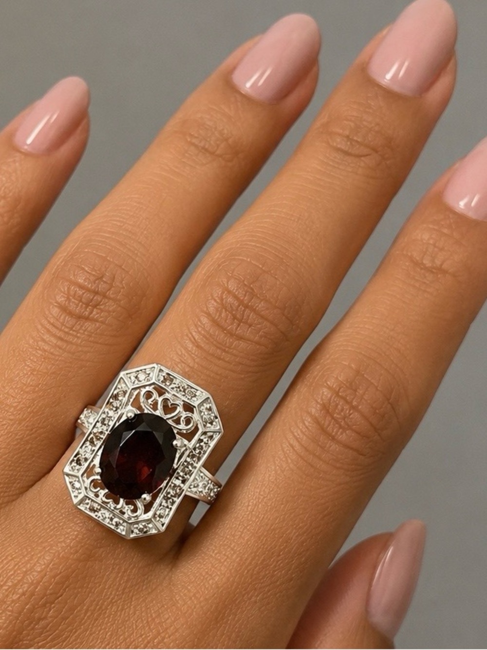 Filigree Statement Ring 925 Sterling Silver Ring Red Crystal  SZ 8 NWOT 7.5 GR